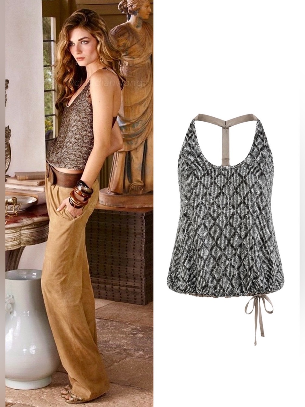 RALPH LAUREN BLUE LABEL S/S 2012 Sequin Embellished Silk Drawstring Halter Top